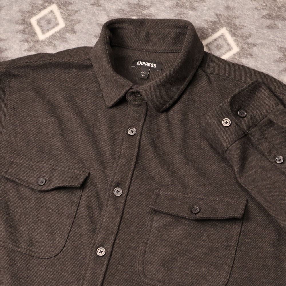 Express Mens Charcoal Gray Marl Long Sleeve Button Down Shirt Large 001765683